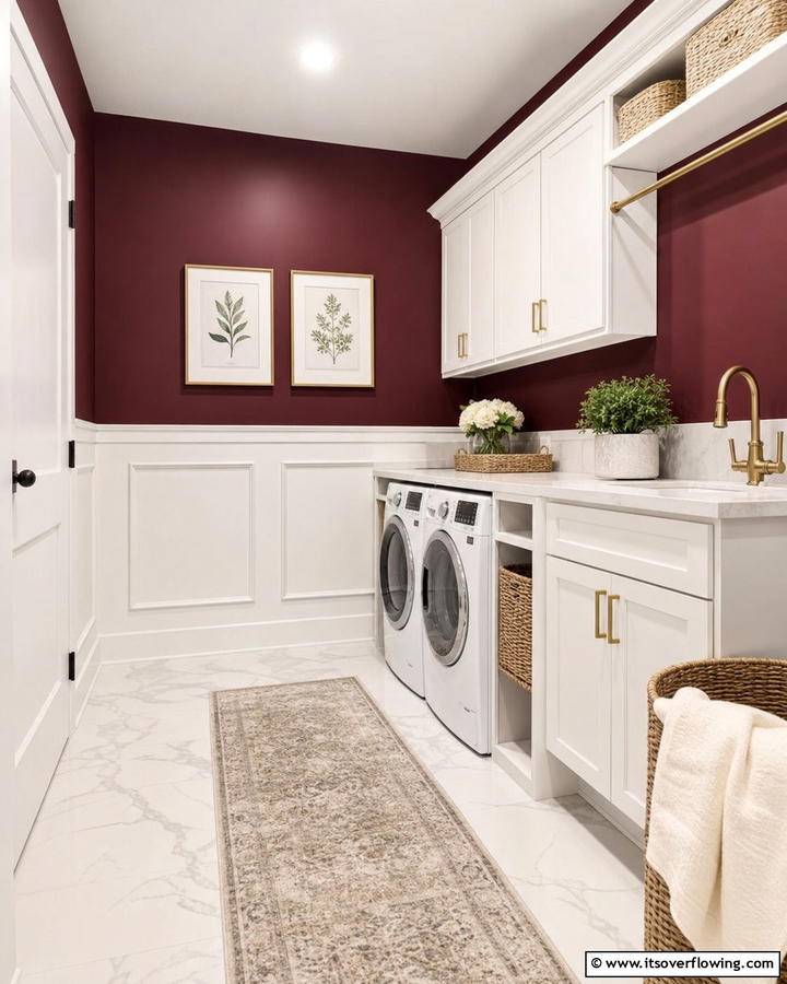 Rich Burgundy Depth - 30 Laundry Room Paint Ideas to Brighten Chore Time