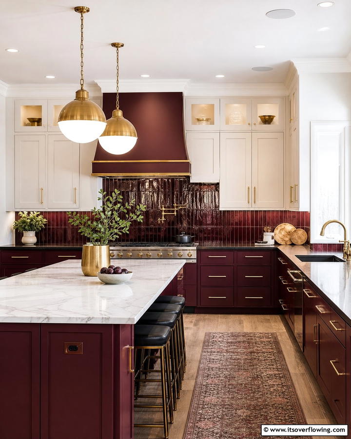 Rich Burgundy Sophistication - 21 Kitchen Color Ideas to Refresh Your Cooking Space
