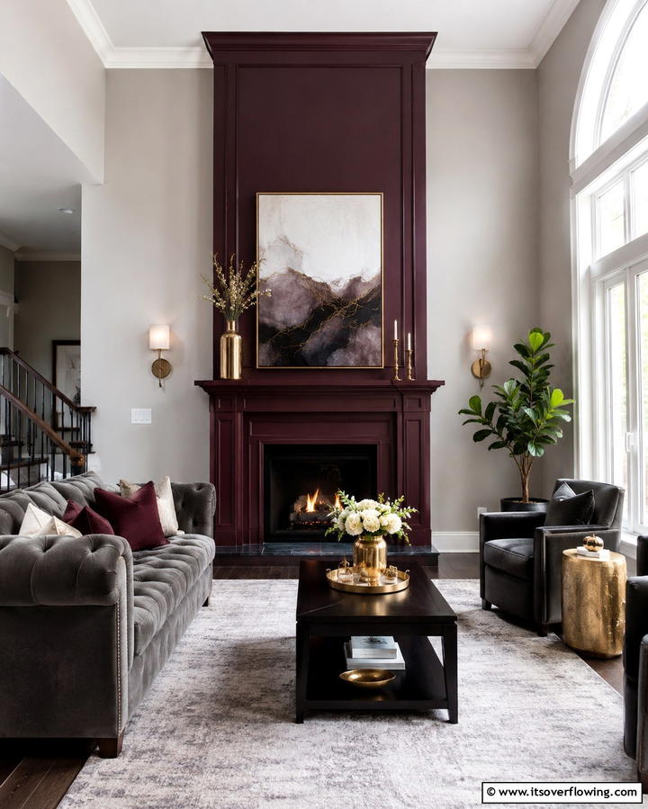 Rich Burgundy Statement - 30 Fireplace Paint Color Ideas for a Fresh Update