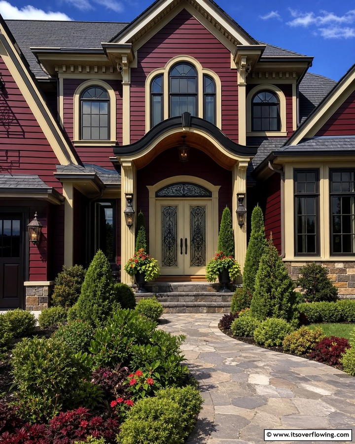 Rich Burgundy Statement - 21 Exterior House Color Schemes for Curb Appeal