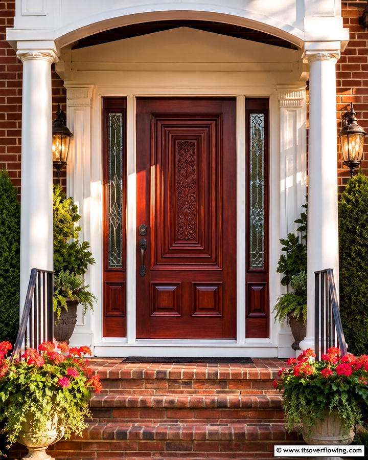 Rich Cherry Wood - 25 Stained Front Door Ideas for Curb Appeal