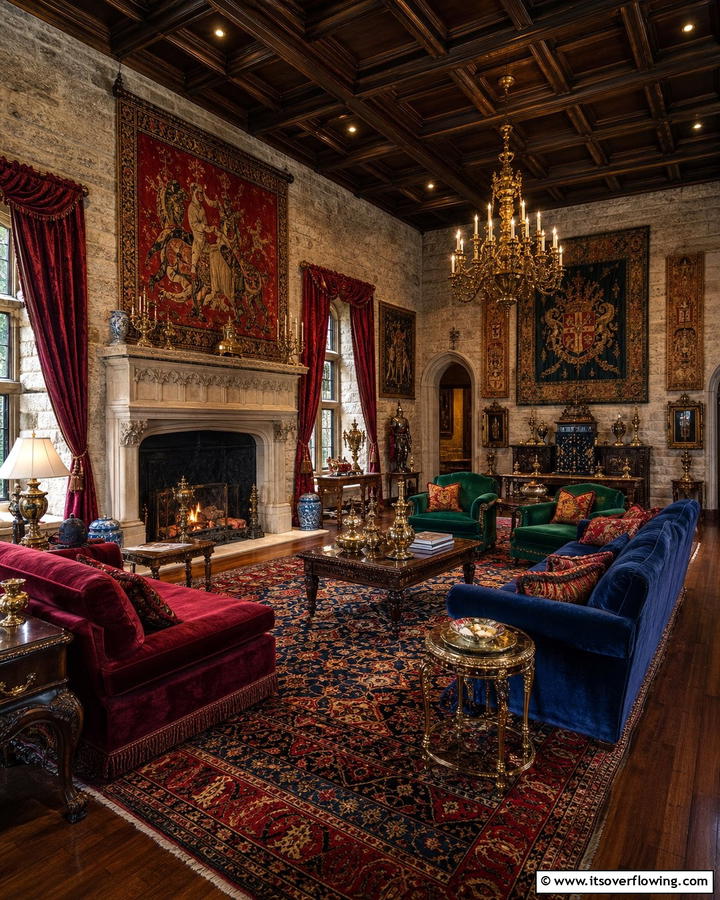 Rich Color Palette - 25 Castle Living Room Ideas for a Majestic and Regal Ambiance