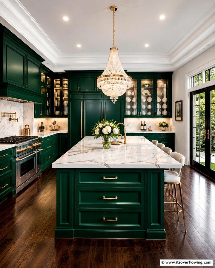 Rich Emerald Green Cabinets for a Luxurious Feel - 25 Painting Kitchen Cabinet Ideas for a Fresh Look