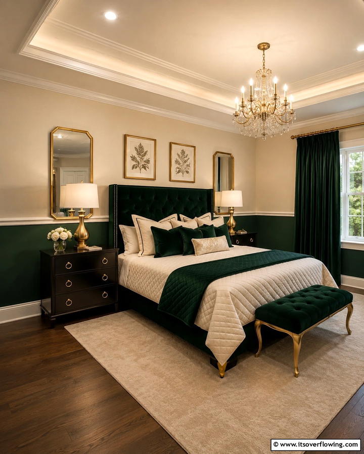 Rich Emerald and Soft Cream - 30 Two-Tone Wall Paint Ideas to Elevate Your Interior Design