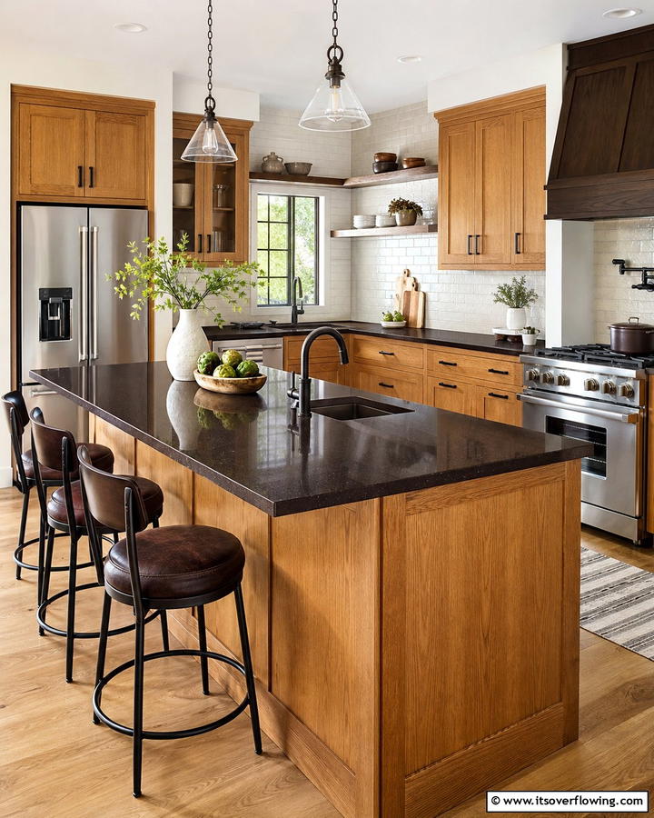 Rich Espresso Highlights - 30 Countertop Colors That Harmonize With Oak Cabinets