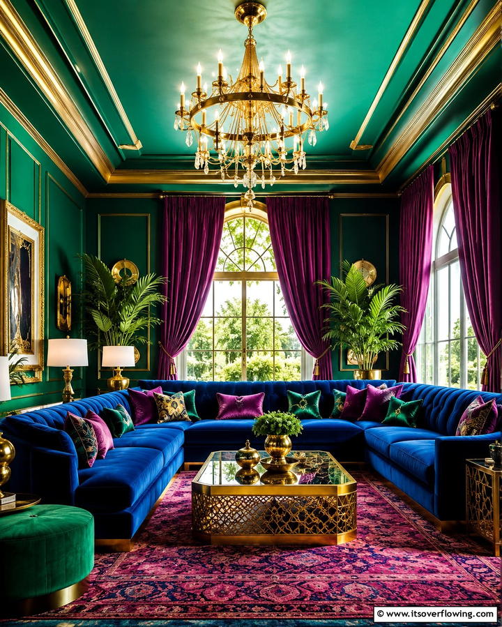 Rich Jewel Tones - 30 Vibrant Colorful Living Room Inspirations for Bold Interiors