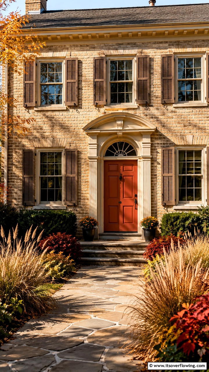 Rich Natural Tones - 30 Colonial Front Door Ideas to Enhance Your Home’s Charm