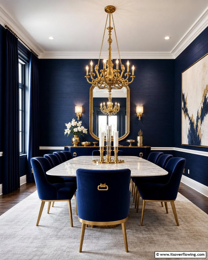 Rich Navy Blue Paired with Gold Accents - 21 Designer Colors That Perfectly Pair With Navy Blue