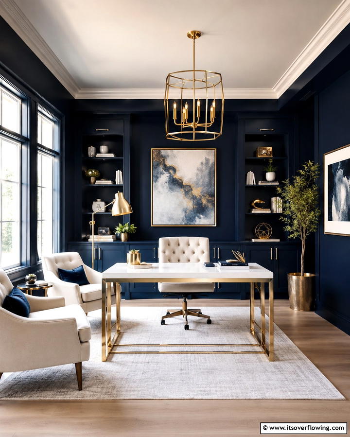 Rich Navy Depth - 30 Home Office Paint Colors- Boost Productivity & Style