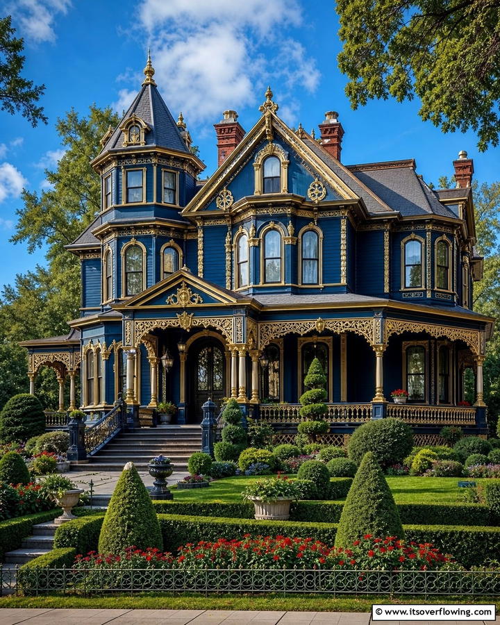 Rich Peacock Blue Opulence - 20 Stunning Blue Victorian House Colors for Your Home