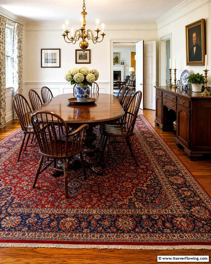 Rich Persian Rugs - 25 Colonial Dining Room Ideas for Timeless Style