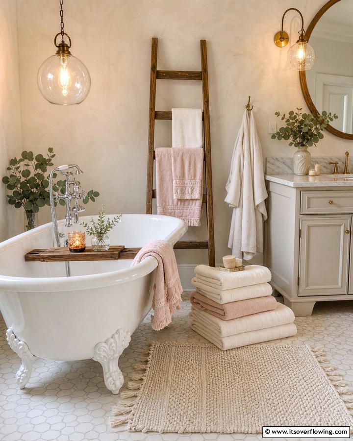 Rich Textures with Plush Towels and Rugs - 17 Romantic Bathroom Ideas for a Luxurious Personal Retreat