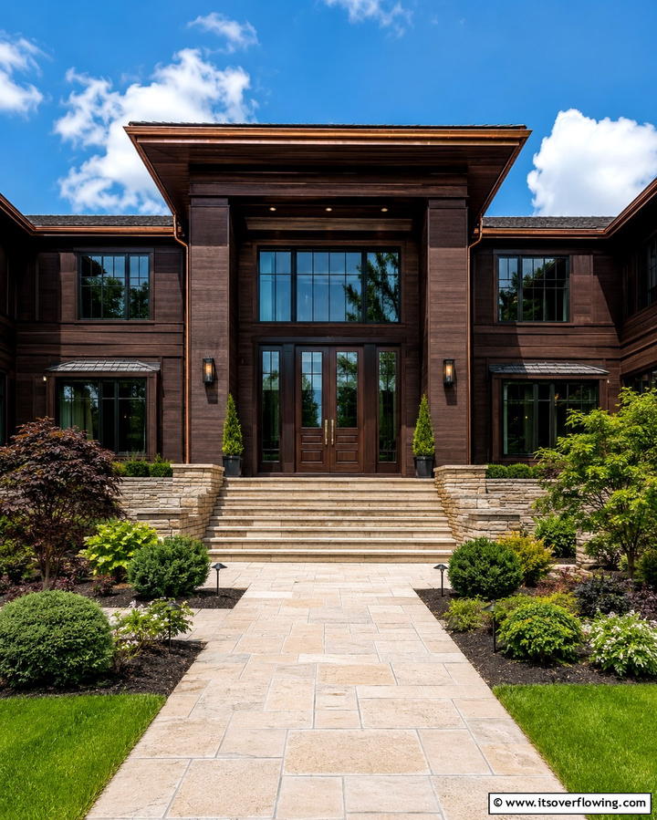 Rich Walnut Sophistication - 30 Brown Exterior House Color Ideas for Warm Curb Appeal