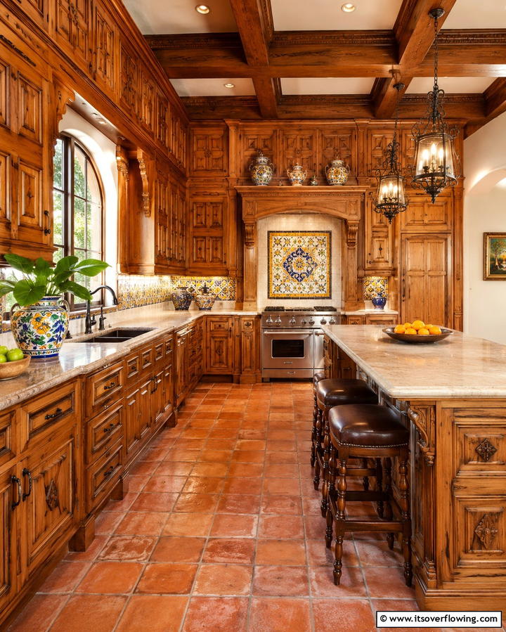 Rich Wood Paneling - 30 Spanish Style Kitchen Ideas for Old-World Elegance