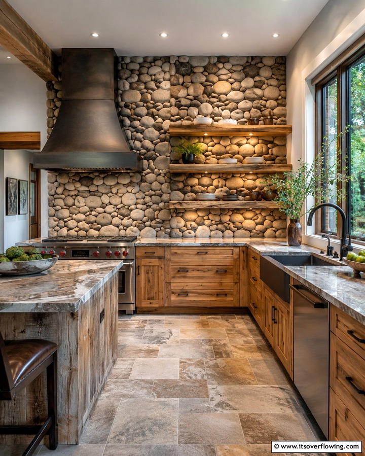River Rock Features - 25 Earthy Kitchen Ideas for a Natural Look