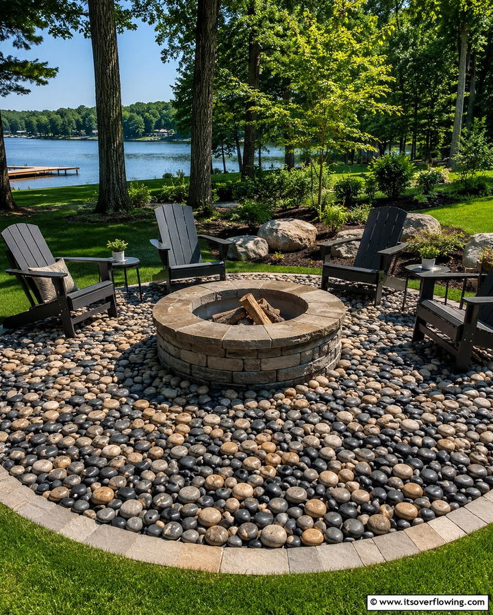 River Rock Fire Pit Border - 25 River Rock Edging Ideas for Your Garden