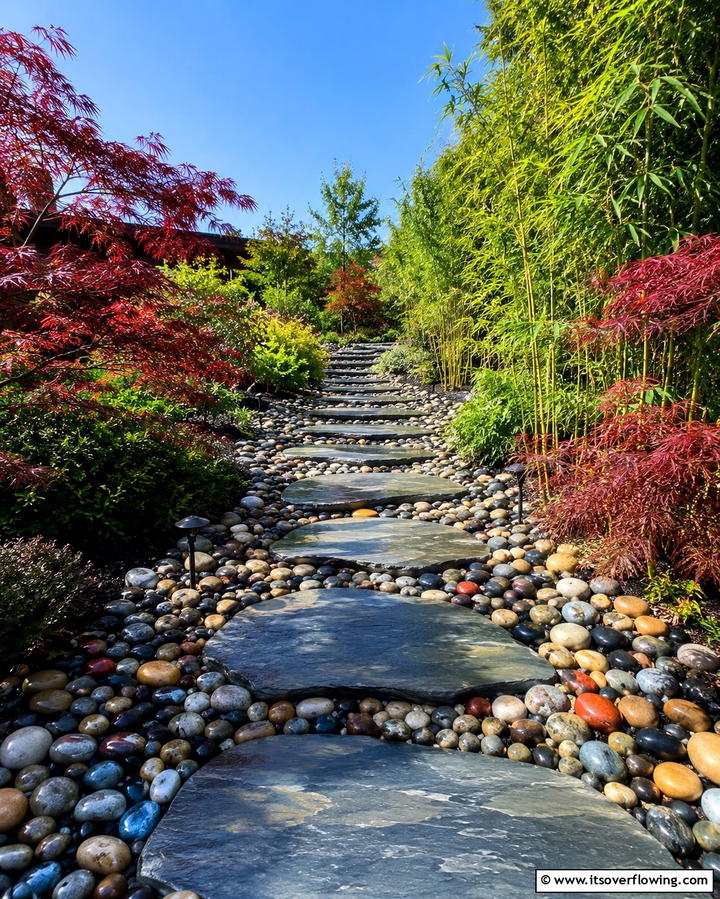 River Rock Pathway - 30 Creative Stepping Stone Walkway Garden Ideas