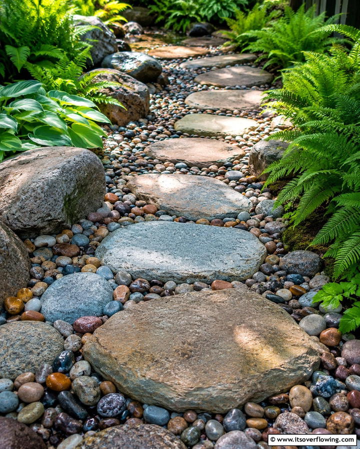 River Rock Stepping Stones - 30 Creative Stepping Stone Walkway Garden Ideas