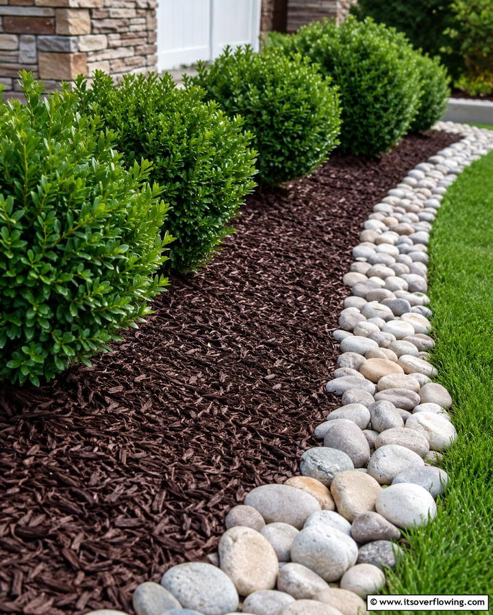 River Rock and Mulch Combo - 25 River Rock Edging Ideas for Your Garden