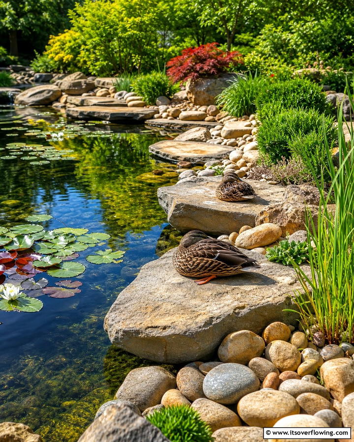 Rock Lined Edges - 25 Duck Pond Ideas- Beautiful & Functional Designs