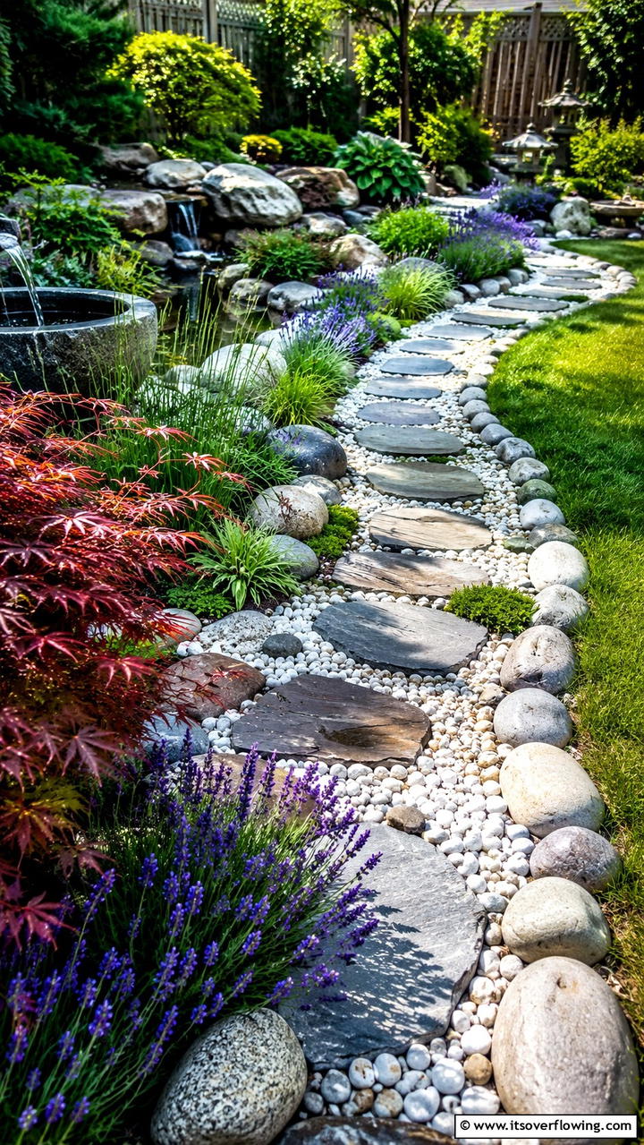 Rock and Pebble Path Divider - 30 Garden Divider Ideas for Functional Outdoor Spaces