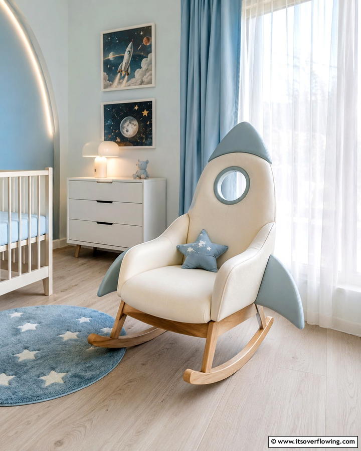 Rocket Rocking Chair - 25 Space-themed Nursery Ideas for a Galactic Dream
