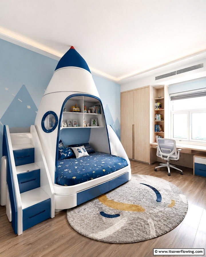 Rocket Shaped Bed - 25 Space-Themed Room Ideas for Kids and Adults