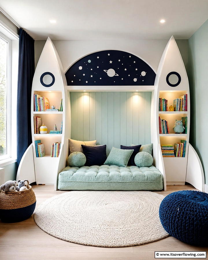 Rocket Shaped Bookshelves - 25 Space-themed Nursery Ideas for a Galactic Dream
