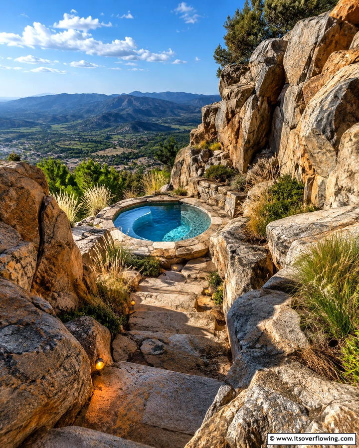 Rocky Cliff Sunken Hot Tub - 20 Sunken Hot Tub Ideas for Relaxing Outdoor Spaces
