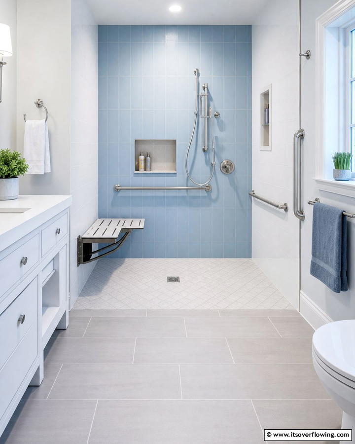 Roll In Shower for Wheelchair Access - 20 Handicap Bathroom Ideas for Accessibility
