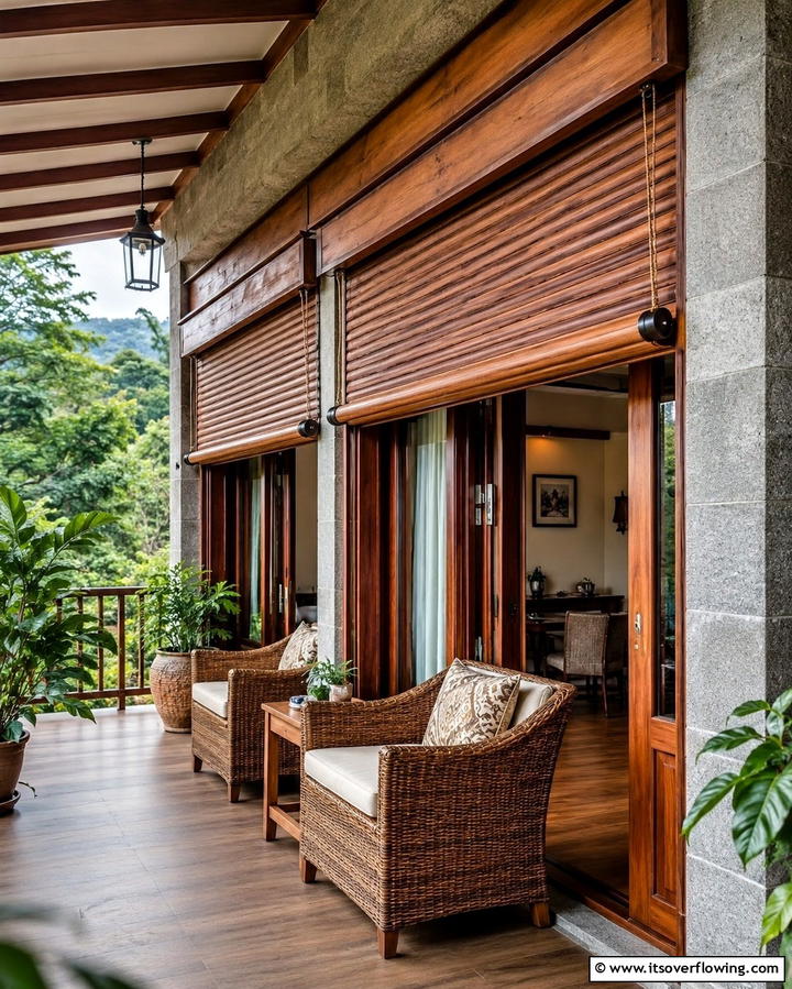 Roll up Wooden Shutters - 30 Balcony Privacy Ideas for Secluded Outdoor Spaces