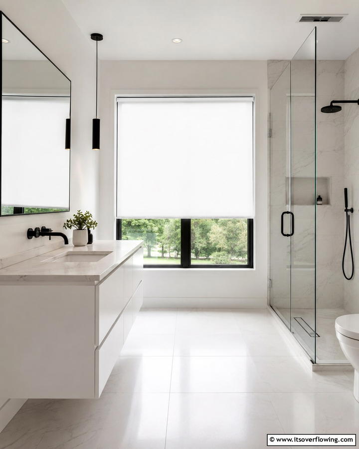 Roller Shades for Minimalist Appeal - 25 Beautiful Bathroom Window Treatment Ideas for Privacy
