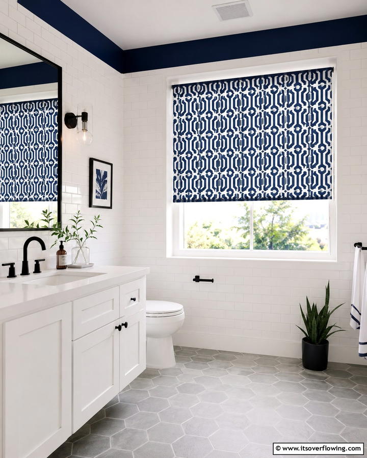 Roller Shades with Bold Patterns - 25 Beautiful Bathroom Window Treatment Ideas for Privacy