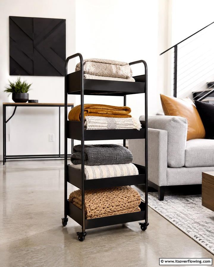 Rolling Cart - 25 Creative Blanket Storage Ideas for Cozy Homes