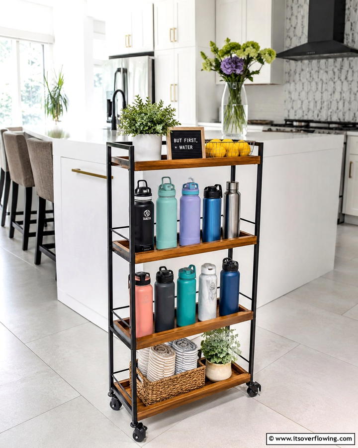 Rolling Cart Storage - 20 Clever Water Bottle Storage Ideas for a Clutter-Free Home