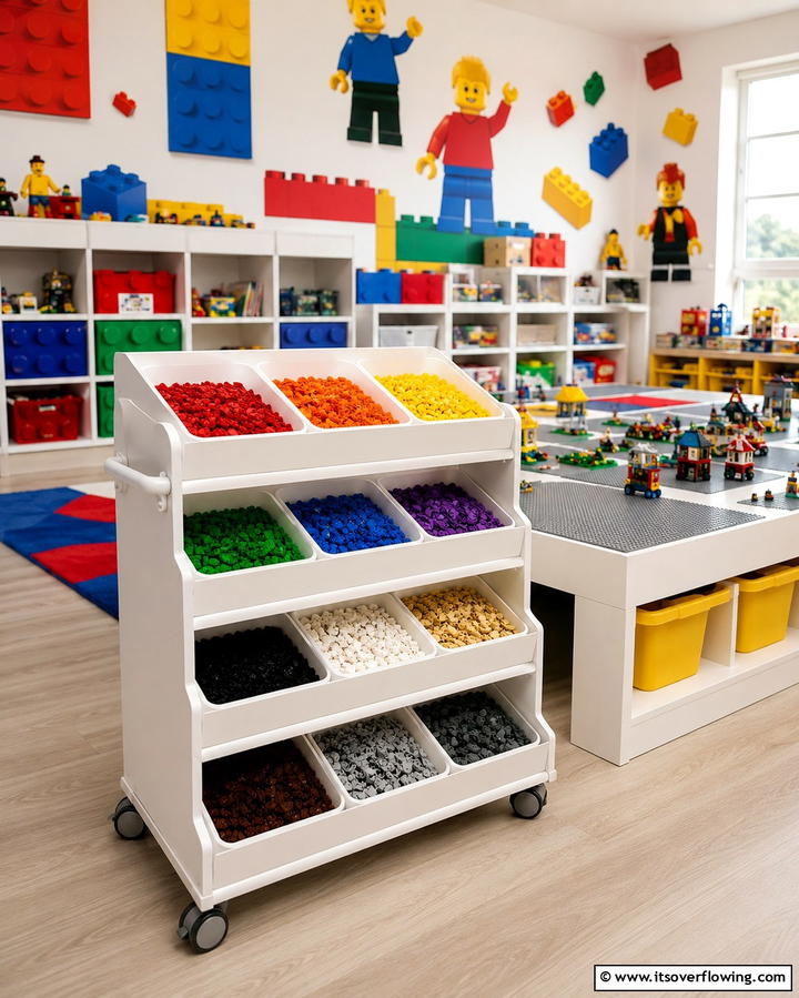 Rolling Cart for Legos - 30 Creative Lego Storage Ideas to Organize Kids’ Spaces