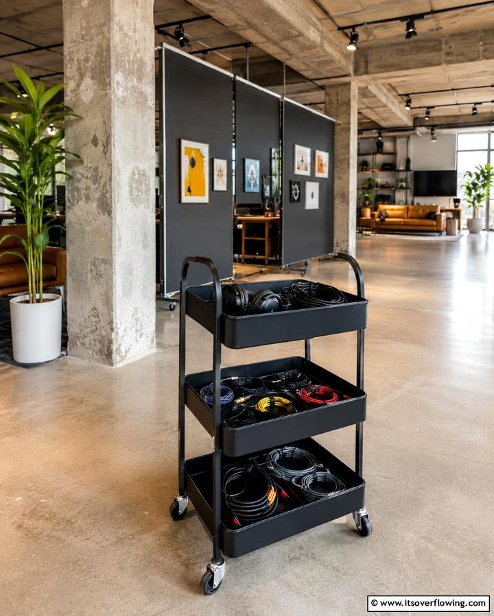 Rolling Cart for Mobile Storage - 25 Music Room Ideas to Create the Perfect Sound Space