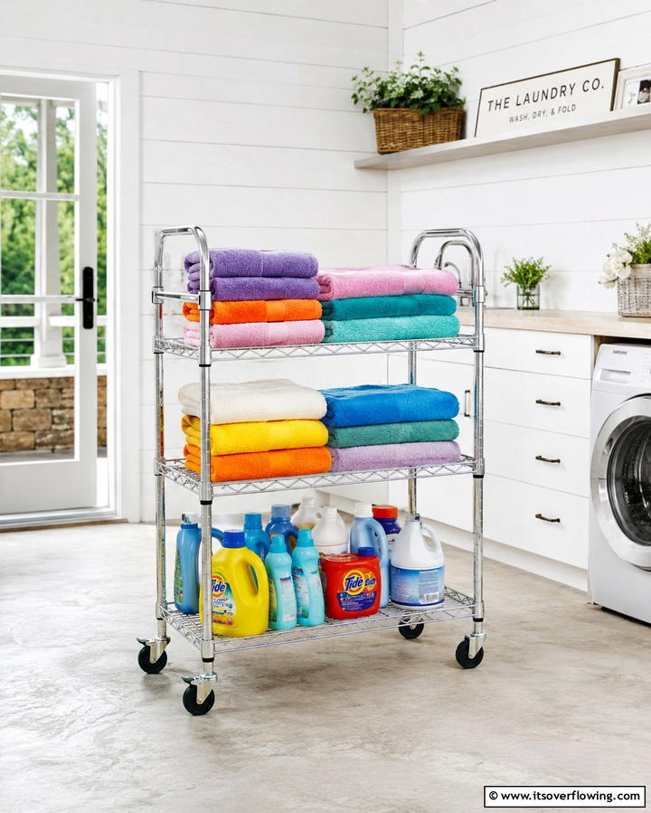 Rolling Laundry Cart - 25 Outdoor Laundry Area Design Ideas for Convenience