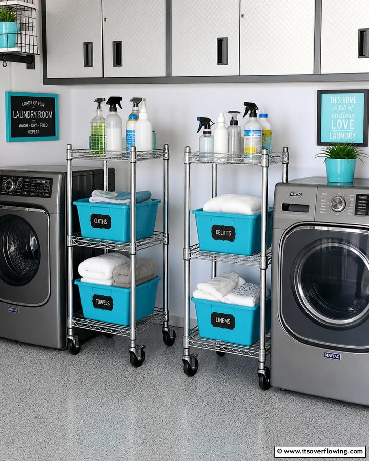 Rolling Laundry Carts - 25 Functional Garage Laundry Room Combo Ideas