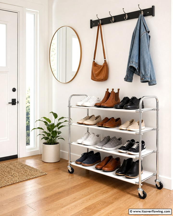 Rolling Shoe Cart - 25 Entryway Shoe Storage Ideas to Keep Your Home Tidy