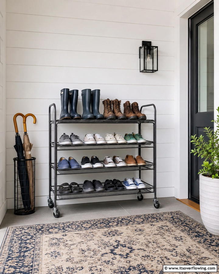 Rolling Shoe Storage Cart - 25 Outdoor Shoe Storage Ideas for Organized Spaces