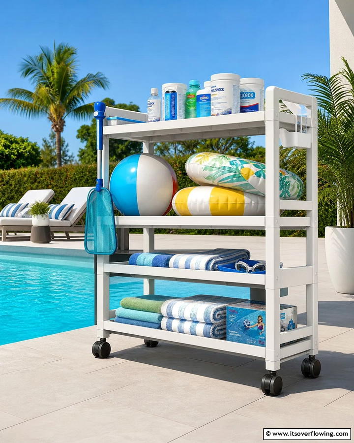 Rolling Storage Carts - 20 Pool Storage Ideas to Keep Your Backyard Tidy