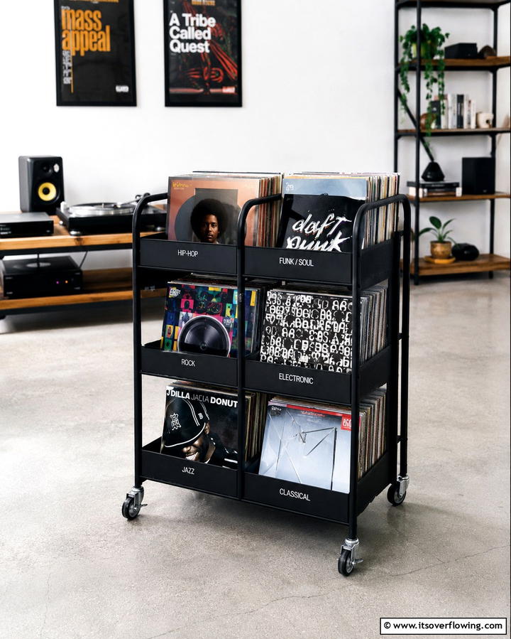 Rolling Storage Carts - 20 Vinyl Record Storage Ideas for Music Lovers