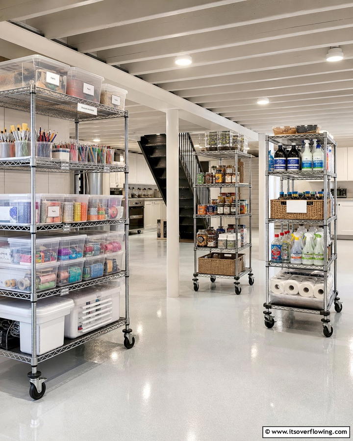 Rolling Storage Carts - 21 Basement Storage Ideas to Organize Clutter with Style