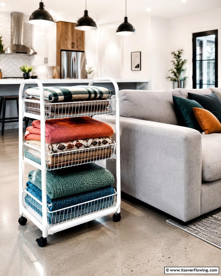 Rolling Storage Carts - 25 Creative Blanket Storage Ideas for Cozy Homes