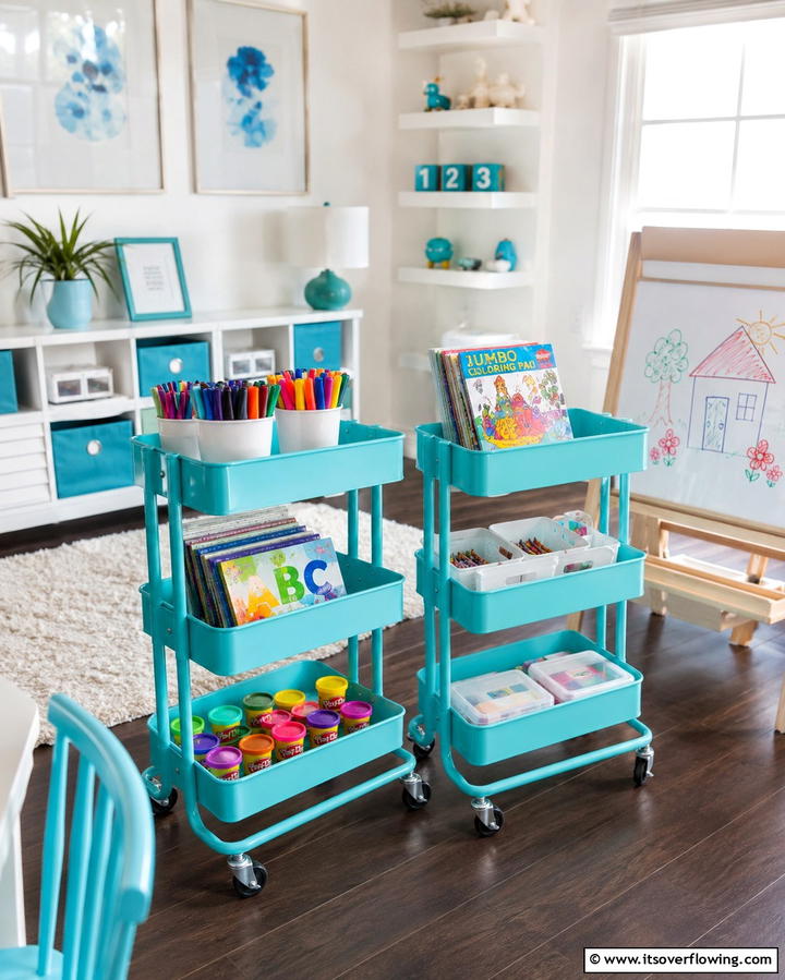 Rolling Storage Carts - 25 Playroom Storage Ideas to Keep Your Kids’ Space Organized