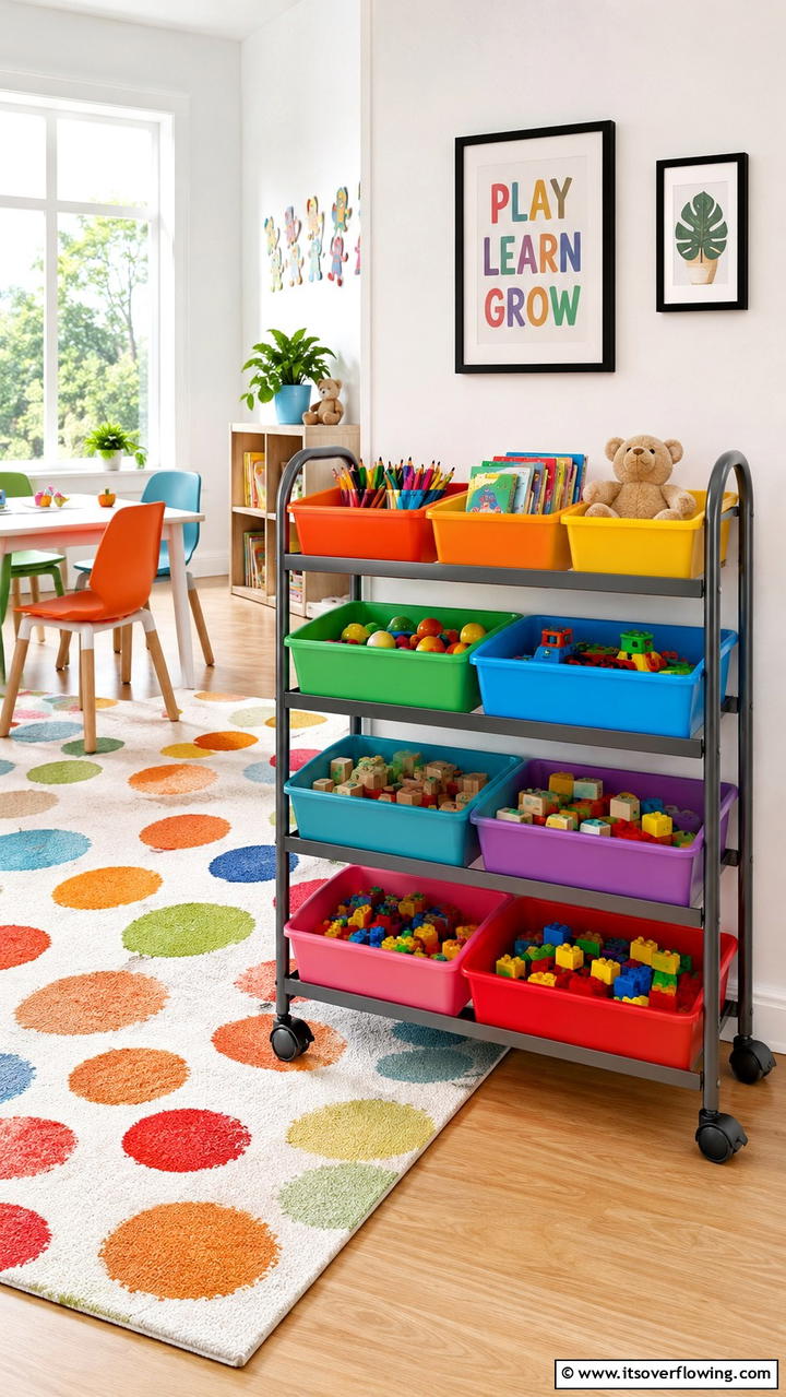 Rolling Toy Carts - 21 Smart Toy Storage Ideas to Declutter Kids’ Spaces Efficiently