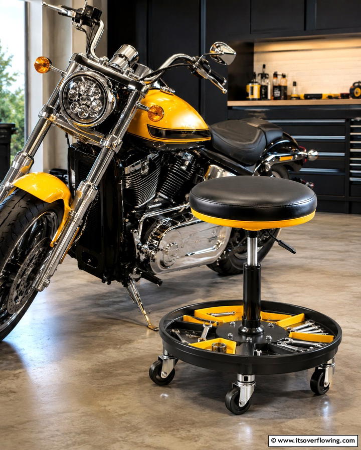 Rolling Work Stool - 25 Motorcycle Garage Ideas for Bike Enthusiasts