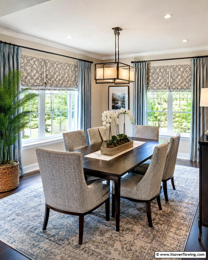 Roman Shades Combined with Curtains - 25 Elegant Dining Room Curtain Ideas to Transform Your Space
