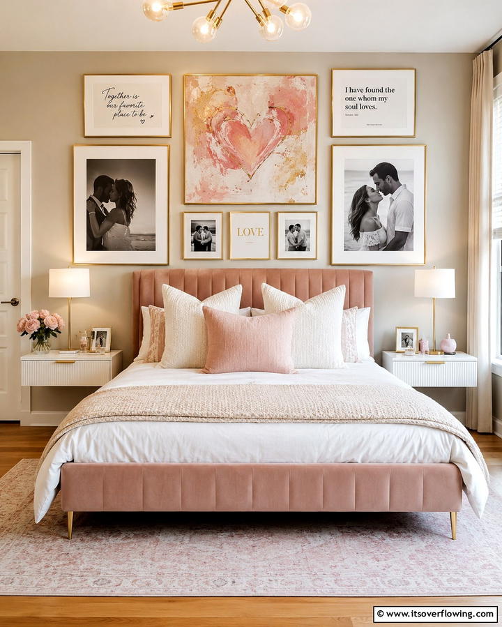 Romantic Art Display - 30 Romantic Bedroom Ideas to Create a Cozy Love Nest